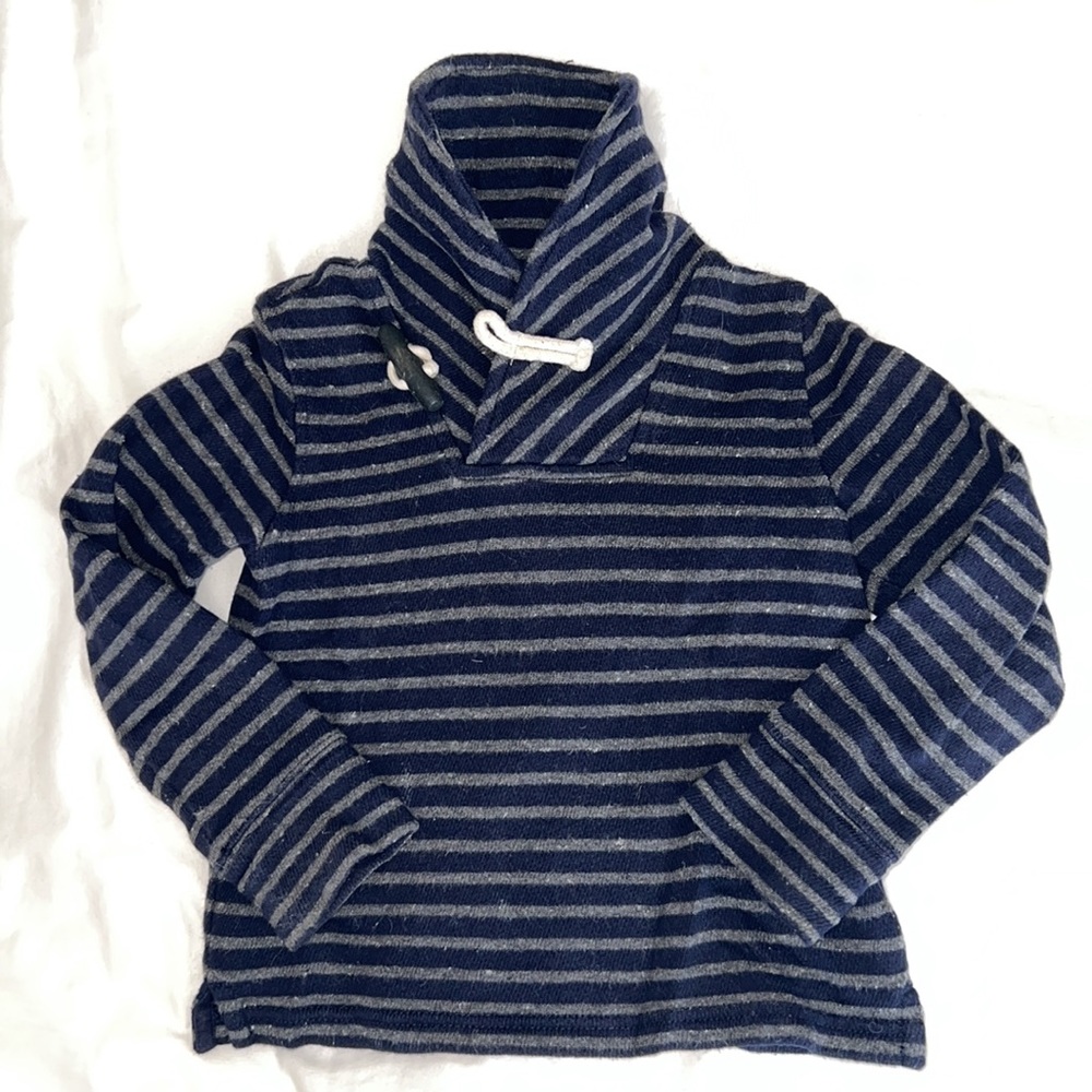 J.Crew Crewcuts Navy/Gray Striped Sweater w/ Shawl Neck & Toggle Closure. Size 3